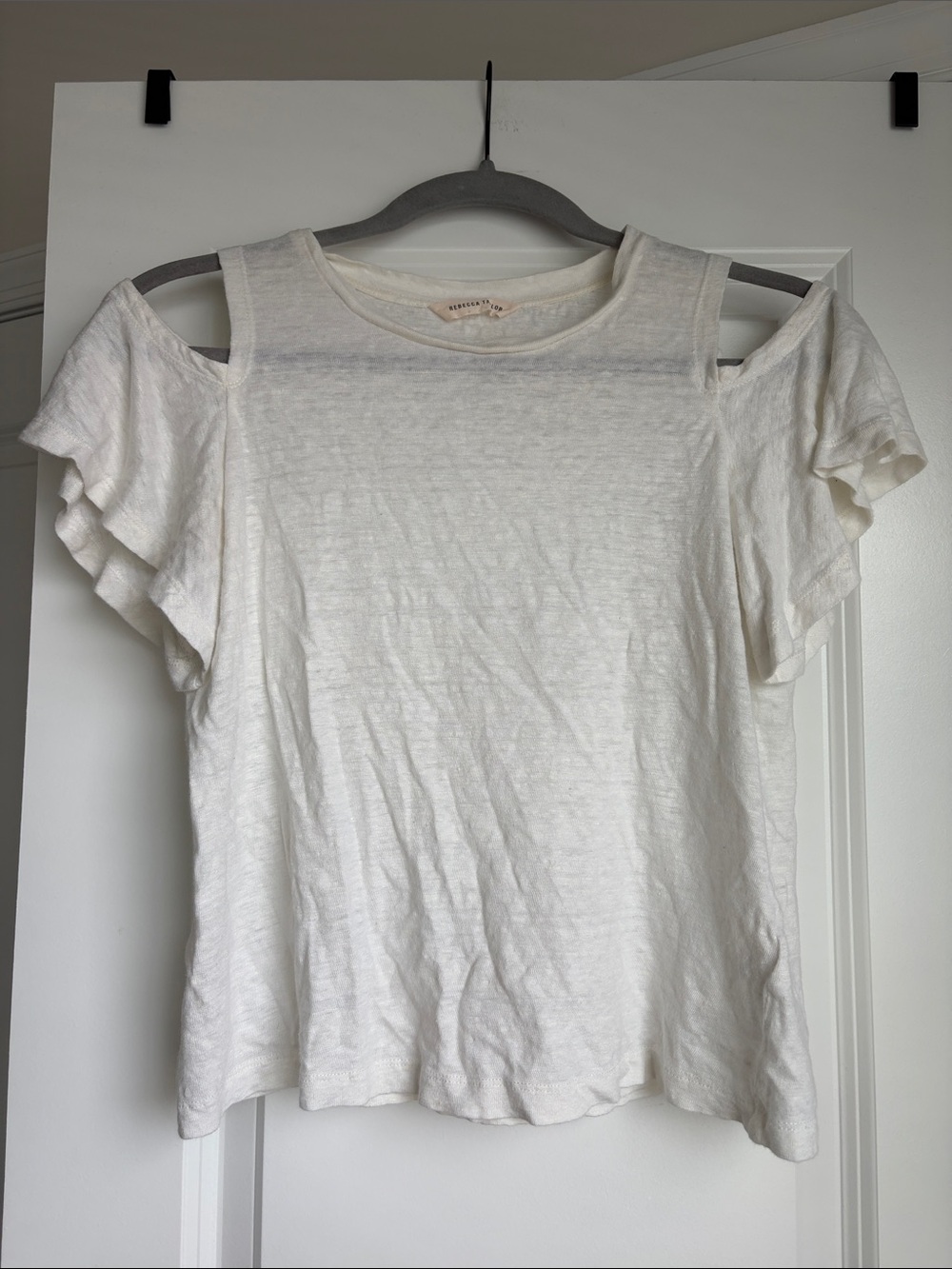 Rebecca Taylor White Cold-Shoulder Ruffle Sleeve Tee